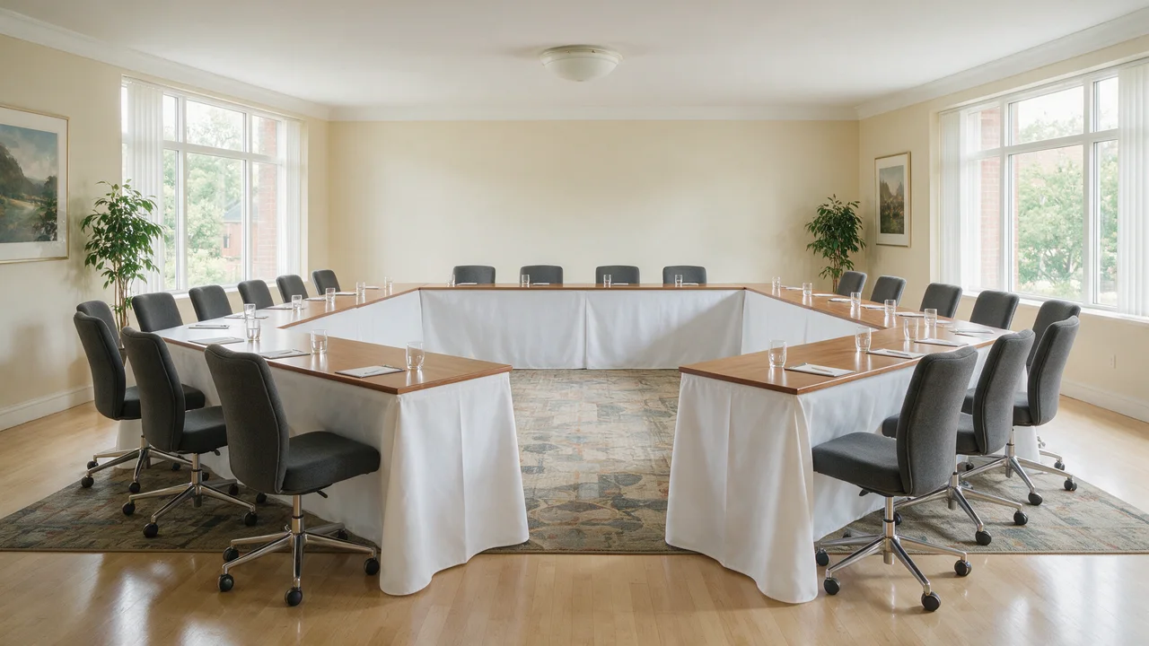 U-shape meeting setup in a daylight function room
